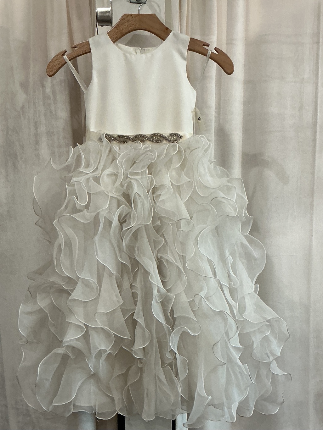 Rosebud Ivory Ruffled Organza Flower Girl Dress With Satin Bow
